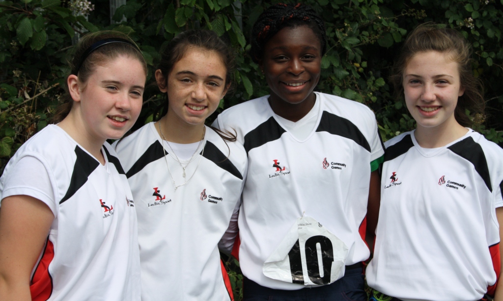 St Joseph's, Dundalk relay team (Shauna McMahon, Caitlin Mulholland, Patience Jumbo Gula, Clodagh Roe) at National Athletics Finals (Athlone, August 2013)