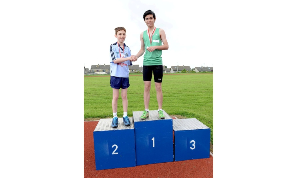 Paul McGlynn (1st) and Seán Savage (2nd) at County Athletics Finals (Drogheda, June 2014)